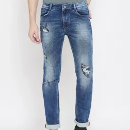 Crimsoune Club Blue Cotton Slim Fit Distressed Jeans-picture-30