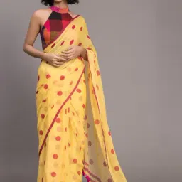 Suta Yellow Cotton Polka Dots Saree Without Blouse-picture-21