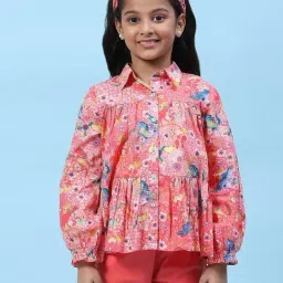 Biba Kids Pink Cotton Printed Full Sleeves Top with Headband-image-65