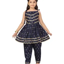 Aarika Kids Navy Cotton Printed Kurti Set-picture-32