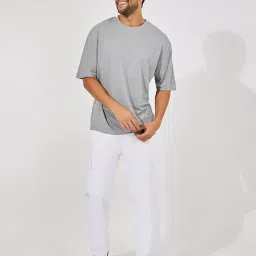 Styli Grey Relaxed Fit Check Oversized Crew T-Shirt image 5
