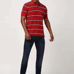 Peter England Red Regular Fit Striped Polo T-Shirt image 5