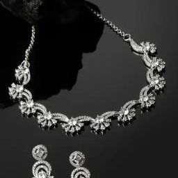 Panash Rhodium Plated Stone & Diamond Studded Jewellery Set-picture-36