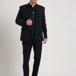 Turtle Navy Blue Tailored Fit Three Piece Suit image 5