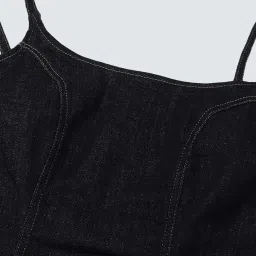 CALVIN KLEIN JEANS Black Cotton Square Neck Denim Dress image 5