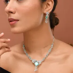 VOJ Silver Plated Green Set for Women-image-49