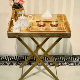 Casagold Rose Gold Pu Leather Foldable Tray with Metal Stand, Small Tray and Tissue Box image 4