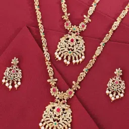 Panash Gold Plated Stone Studded & Beaded Jewellery Set-image-34