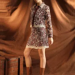 Kazo Wine Polyester Printed Mid Rise Skirt image 5