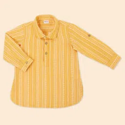 Fabindia Kids Yellow Cotton Embellished Full Sleeves Kurta, Pyjama image 5