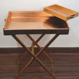 Casagold Rose Gold Pu Leather Foldable Tray with Metal Stand, Small Tray and Tissue Box image 3