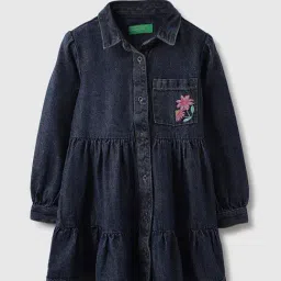 United Colors of Benetton Girls Blue Cotton Tencel Blend Solid Dress-image-36