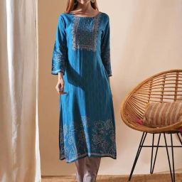 Fashor Blue Printed Straight Kurta-picture-15