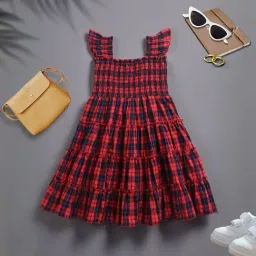 Zip Zap Zoop Girls Red Regular Fit Chequered Dress image 5