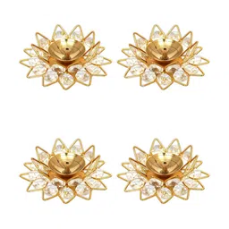 DARIDRA BHANJAN Gold-Toned 4 Pieces Lotus Crystals Diyas image 3