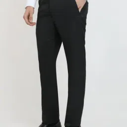 Park Avenue Black Solid Regular Fit Trousers image 4