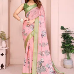 AWRIYA Floral Zari Linen Blend Saree-picture-27