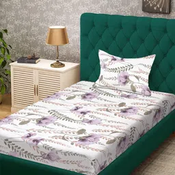 KLOTTHE White Floral Polycotton Single Bedsheets-image-11