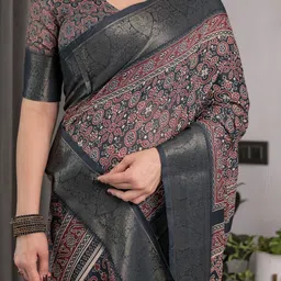 MAHARANI COUTURE Ethnic Motifs Printed Zari Pure Cotton Jamdani Saree image 2