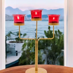 HOSLEY Gold-Toned & Red Candle Holder image 2