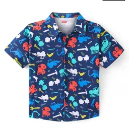 Babyhug 100% Cotton Knit Half Sleeve Shirt With JCB Print - Navy Blue-picture-21