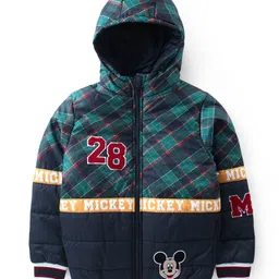 Pine Kids Disney Full Sleeves Front Open Padded Hooded Jacket with Mickey Mouse Patch & Embroidery - Navy Blue-image-78