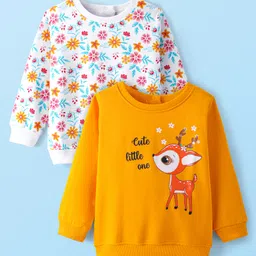 Babyhug Cotton Knit Full Sleeves Sweat Shirts with Floral & Deer Graphics Pack of 2 - White & Orange-picture-20