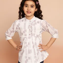 ISHTI Three Fourth Sleeves Beads Embellished Peplum Top - White-picture-20