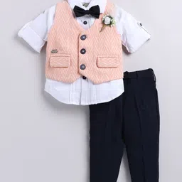 LITTLE COLLARS Jacquard Full Sleeves Abstract Printed 3 Piece Party Suit Set - Peach-picture-27