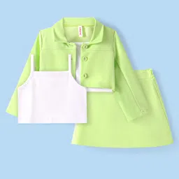 Babyhug Woven Full Sleeves Solid Color Jacket with Top & Skirt Set - Light Green-picture-11