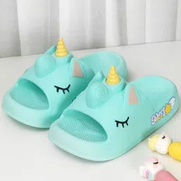 Yellow Bee Unicorn Designed Flip Flops - Aqua Blue image 1