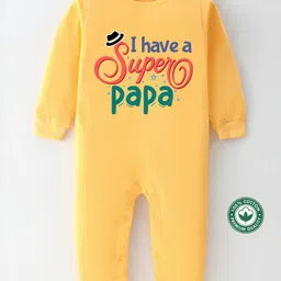 BLUSHES 100% Cotton Fathers Day Theme Half Sleeves I Have A Super Papa Text Printed Romper - Yellow-picture-31