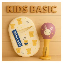 KIDS BASIC Newborn Love Combo - Muslin Warm Sleeping Bag & BIS Certified Wooden Rattle for Safe & Joyful Moments- Teddy Print & Purple-image-64