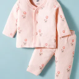 Zero Sinker Knit Full Sleeves Co-ords Night Suit with Bunny Print - Peach-picture-19