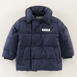 Babyhug Full Sleeves Solid Hooded Padded Winter Jacket with Patch - Navy image 2