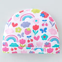 Babyhug 100% Cotton Knit Cap Mittens & Booties  Rainbow Print- White image 2