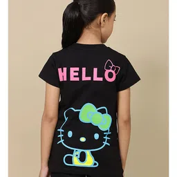Kidsville Cotton Hello Kitty Featuring Half Sleeves Character Back Printed Tee - Black image 3