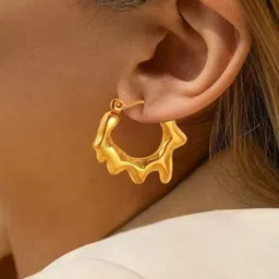 THEPANDASTOREE Coral Reef 18K Gold Plated Geometric Anti-Tarnish Hoop Earrings-image-7