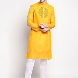 DEVOILER Men Embroidered Thread Work Block Print Kurta-picture-31