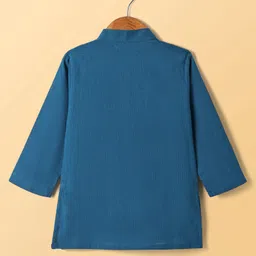 Babyoye 100% Cotton Woven Full Sleeves Kurta Pyjama Set With Floral Embroidery - Blue image 3