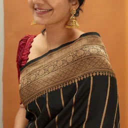 CaniBani Black Silk Blend Banarasi Sarees image 2