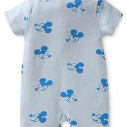 Babyhug Disney Interlock Knit Half Sleeves Rompers with Mickey Mouse Graphics Pack of 3 - Yellow Green & Light Blue image 5