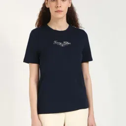 Tommy Hilfiger Dark Night Navy Cotton Regular Fit T-Shirt-image-57