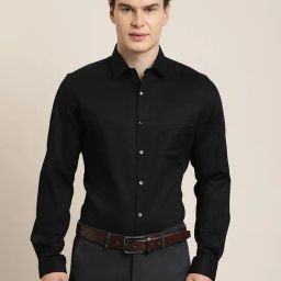 Turtle Black Cotton Slim Fit Self Design Shirt-picture-38