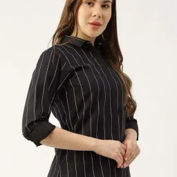 Hancock Black Cotton Slim Fit Striped Shirt-image-91