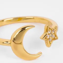 Shaya Handcrafted Moon & Star Aligned Gold Plated Ring in 925 Silver (Adjustable) image 5
