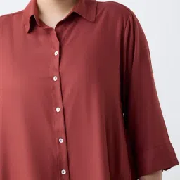 Gia by Westside Rust Solid Asymmetric Shirt image 4