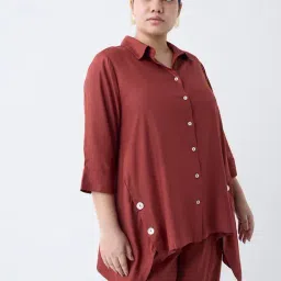 Gia by Westside Rust Solid Asymmetric Shirt-image-90