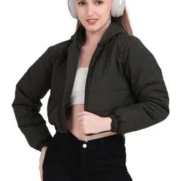 The Roadster Lifestyle Co Hooded Crop Winter Puffer Jacket image 3