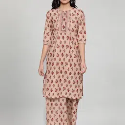 W Beige Cotton Embroidered Straight Kurta-picture-33